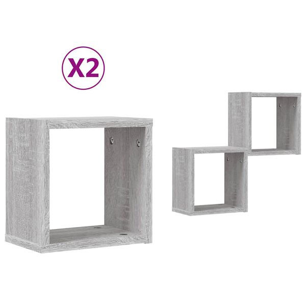 vidaXL Wandschappen 2 pcs Grijs Sonoma 26 x 15 x 26 cm Bewerkt hout