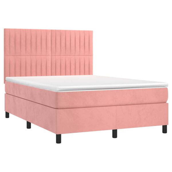 vidaXL Boxspring met matras en LED fluweel roze 140x190 cm