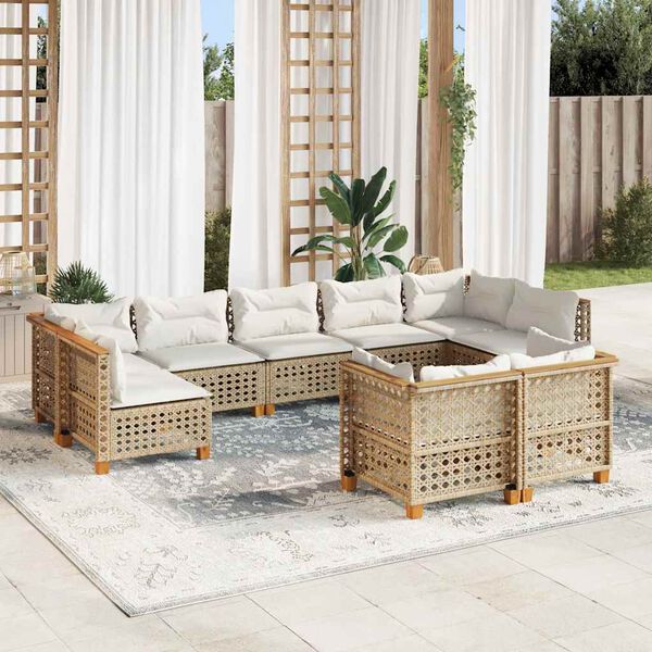 vidaXL 9-delige Loungeset met kussens poly rattan beige