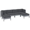 vidaXL 6-delige Loungeset met kussens grenenhout grijs