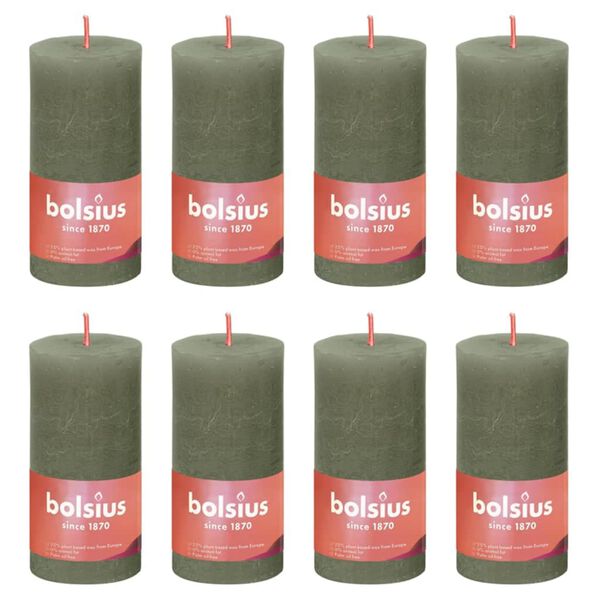 Bolsius Stompkaarsen Shine 8 st rustiek 100x50 mm fris olijfkleurig