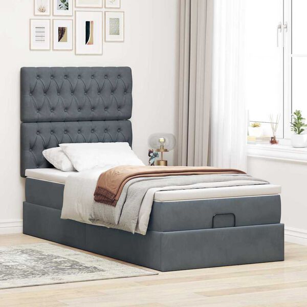 vidaXL Ottoman bed met matrassen en LED's 80x200cm fluweel donkergrijs