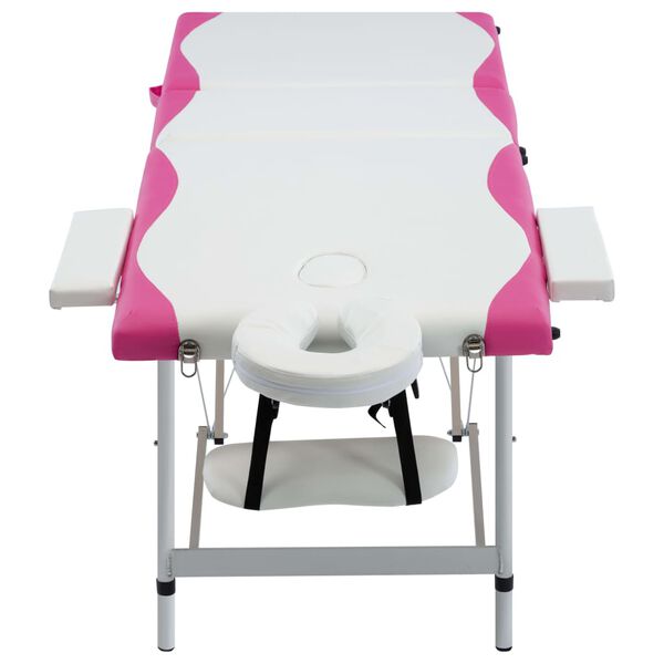vidaXL Massagetafel inklapbaar 3 zones aluminium wit en roze