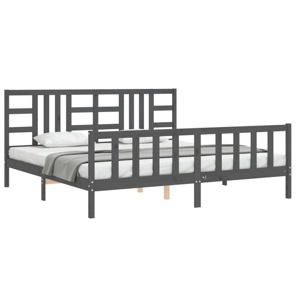 vidaXL Bedframe met hoofdbord massief hout grijs 200x200 cm