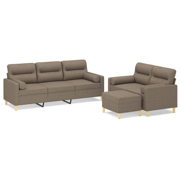 vidaXL 3-delige Loungeset met sierkussens en kussens stof taupe