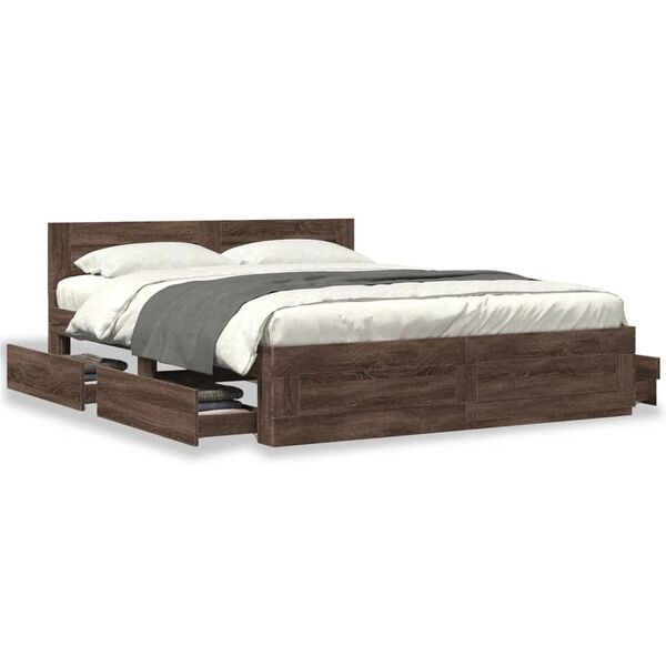 vidaXL Bedframe met hoofdeinde bewerkt hout bruineikenkleur 160x200 cm