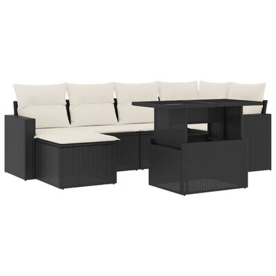 vidaXL 7-delige Loungeset met kussens poly rattan zwart