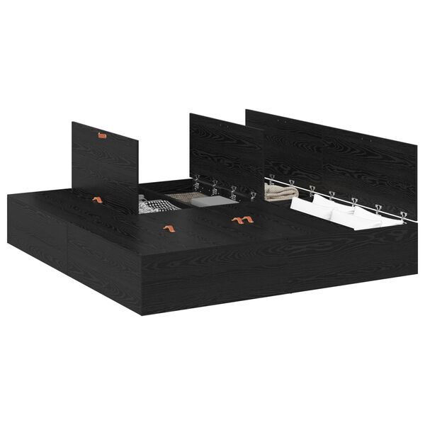 vidaXL Opbergbedframe met opslag Zwart Eiken 200 x 200 cm Bewerkt hout