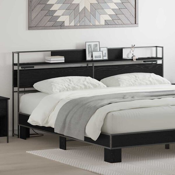 vidaXL Opberghoofdbord met plank Zwart eiken 200 cm Bewerkt hout