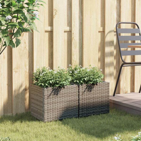 vidaXL Plantenbakken 2 st 36x30x32 cm poly rattan grijs