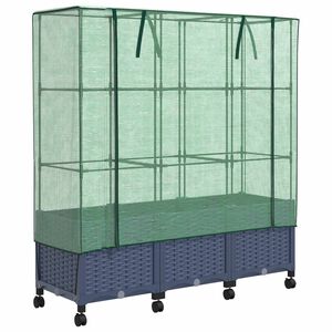 vidaXL Tuinplantenbak met Kasbedekking en Wielen 3 st Blauw Grijs PP
