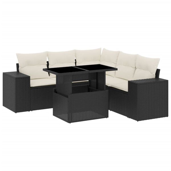 vidaXL 6-delige Loungeset met kussens poly rattan zwart