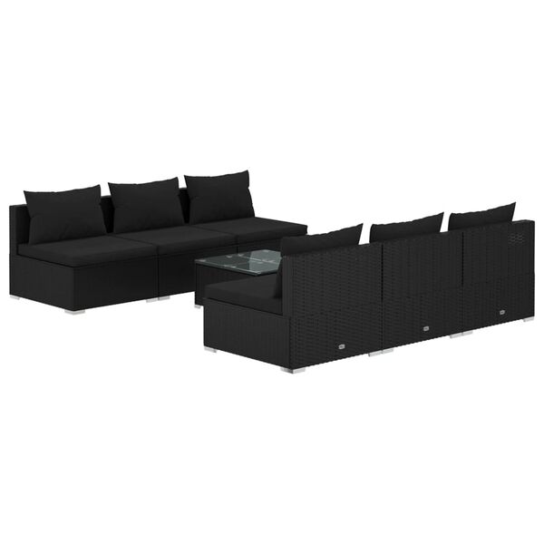 vidaXL 7-delige Loungeset met kussens poly rattan zwart