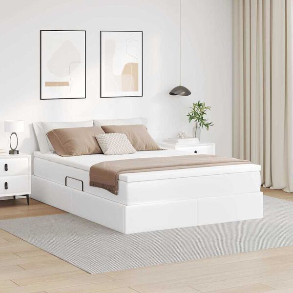 vidaXL Opslag bed met matras met matras Wit 140 x 190 cm Nep Leer