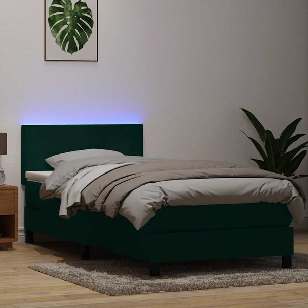vidaXL Boxspring met matras en LED fluweel donkergroen 80x220 cm
