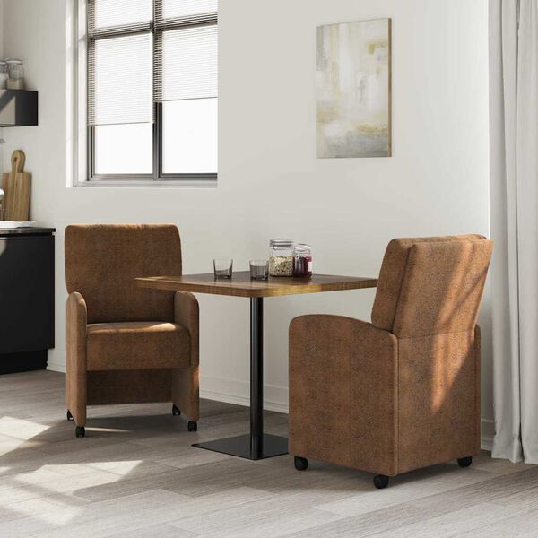 vidaXL Dining Stoelen met Wielen 2 pcs Bruin 57 x 67 x 95 cm