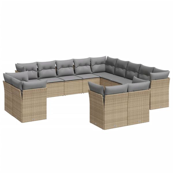 vidaXL 13-delige Loungeset met kussens poly rattan beige