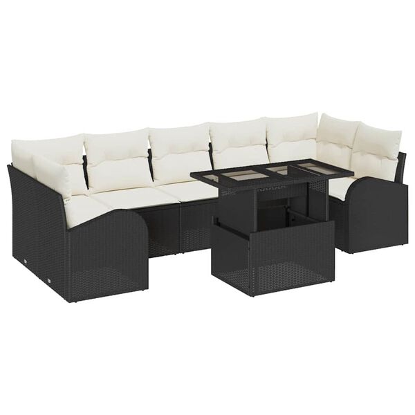 vidaXL Tuin Sofa Set met kussen met opslag 8 pcs Zwart Poly Rattan