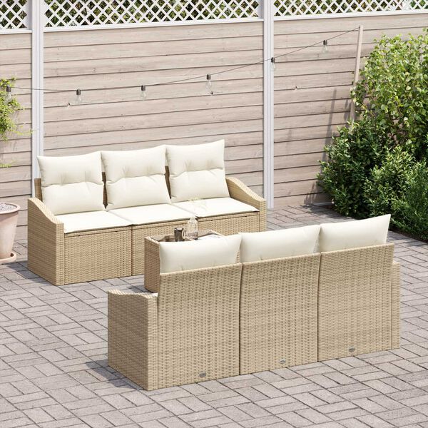 vidaXL Bankstel met kussen met kussen 7 pcs Beige en Crème poly rattan