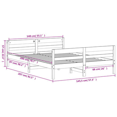 vidaXL Bedframe zonder matras massief grenenhout wit 140x200 cm