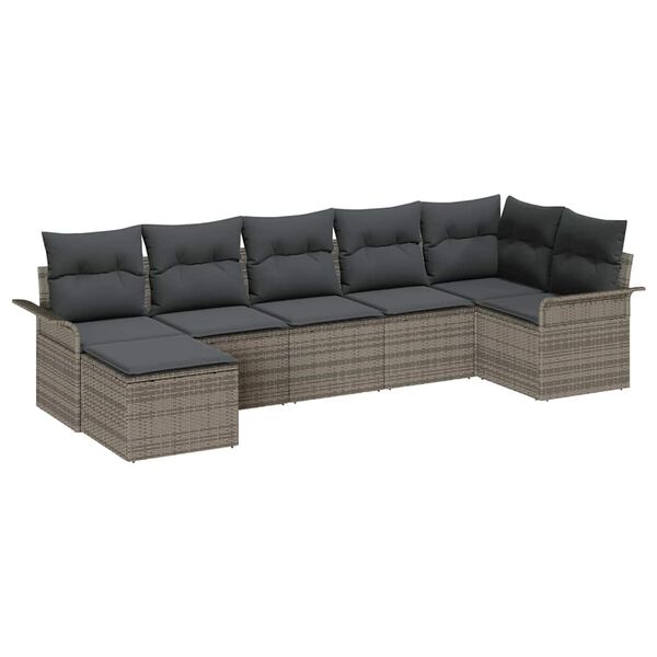 vidaXL Tuin Sofa Set met kussen met opslag 7 pcs Grijs Poly riet