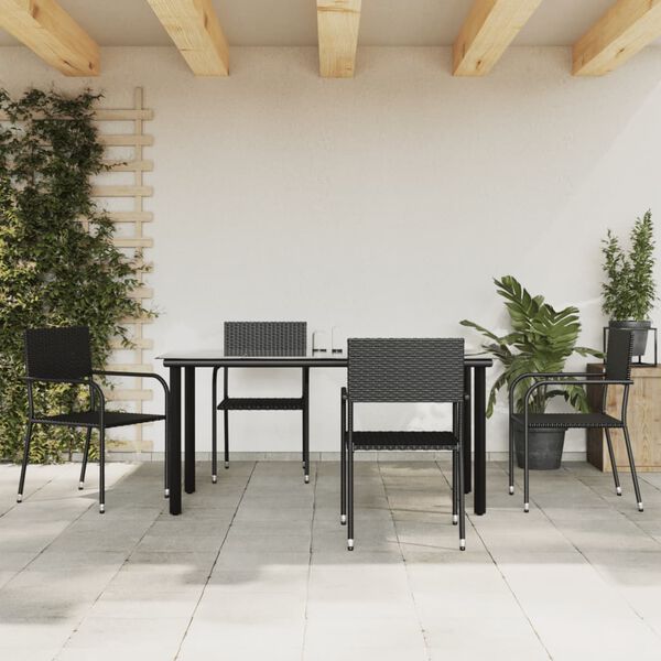 vidaXL 5-delige Tuinset poly rattan zwart