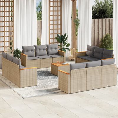 vidaXL 13-delige Loungeset met kussens poly rattan gemengd beige