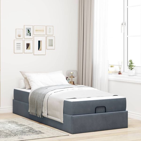 vidaXL Bedframe met matras met matras 2 pcs Dim Grijs Fluweel