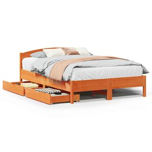 vidaXL Bedframe zonder matras massief grenenhout wasbruin 135x190 cm