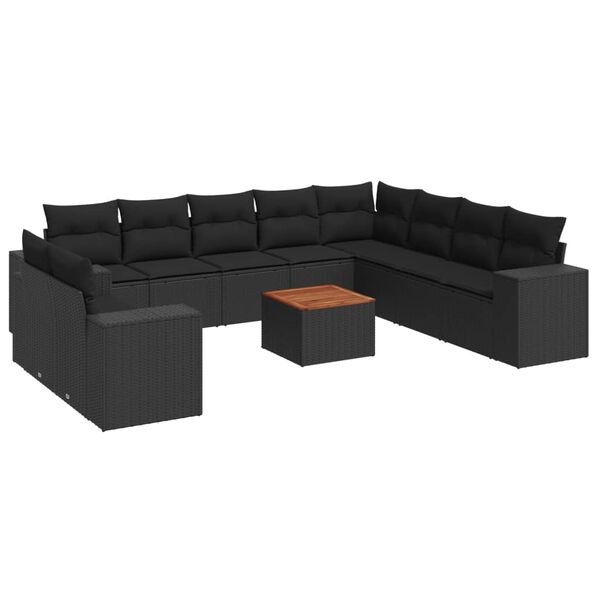 vidaXL 11-delige Loungeset met kussens poly rattan zwart