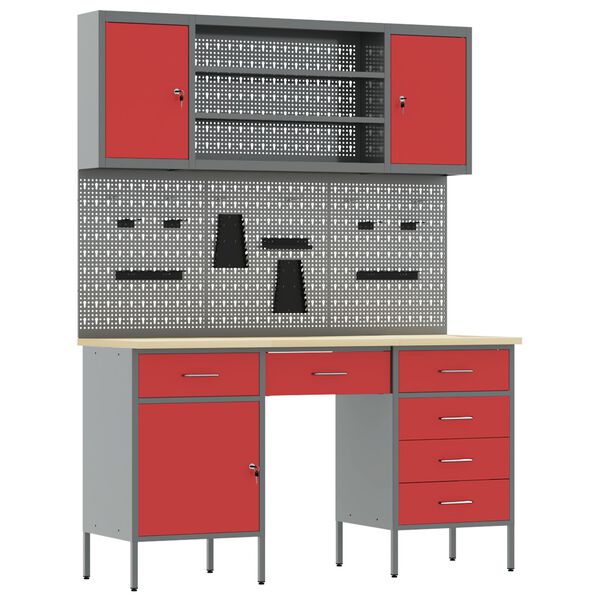 vidaXL Werk Cabinet met lade met opslag 7 pcs Rood 150 x 55 x 200 cm