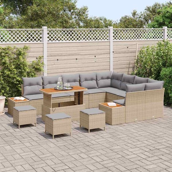 vidaXL Tuinbankenset met kussen met opslag 13 pcs Beige Poly riet