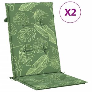 vidaXL Stoelkussens 2 st hoge rug bladpatroon stof