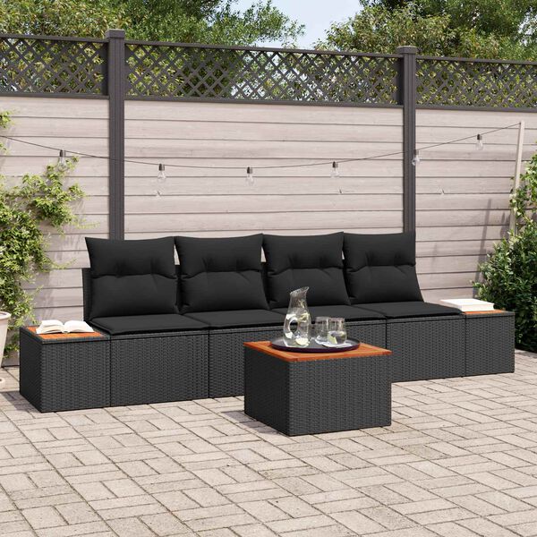 vidaXL Tuin Sofa Set met kussen met opslag 5 pcs Zwart Poly riet
