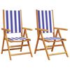 vidaXL Inklapbare stoelen 2 st massief acaciahout en stof blauw en wit