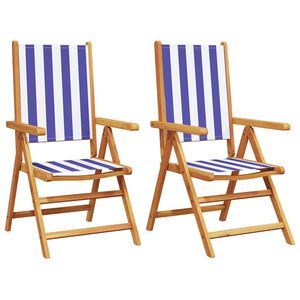 vidaXL Inklapbare stoelen 2 st massief acaciahout en stof blauw en wit