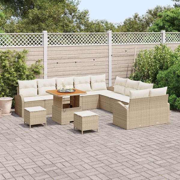 vidaXL Tuin Sofa Set met kussen 13 pcs Beige Poly riet