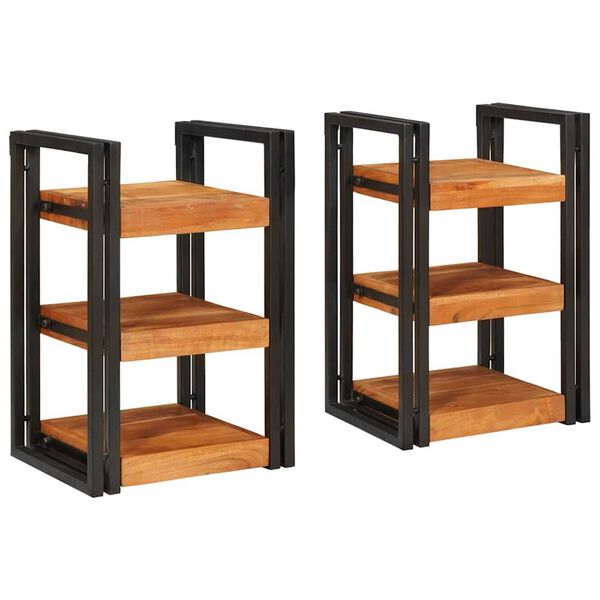 vidaXL Nachtkastje 2 pcs Bruin en zwart Massief Hout Acacia