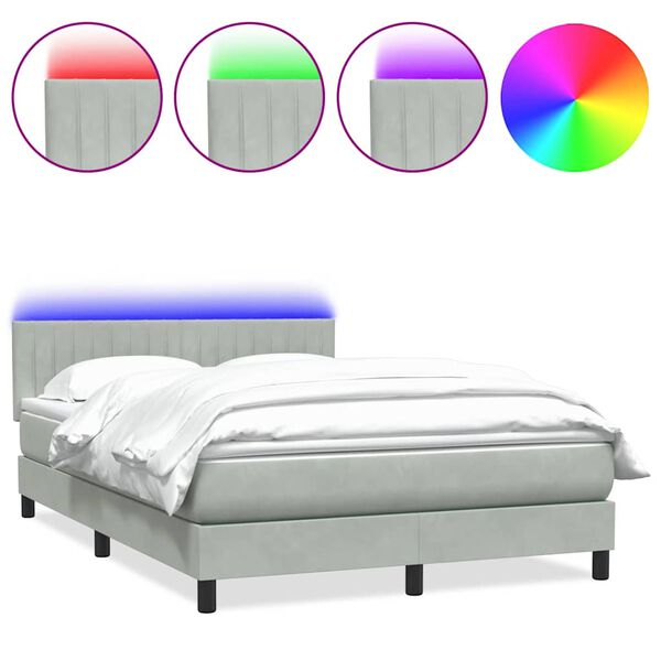 vidaXL Boxspring met matras en LED fluweel lichtgrijs 160x210 cm