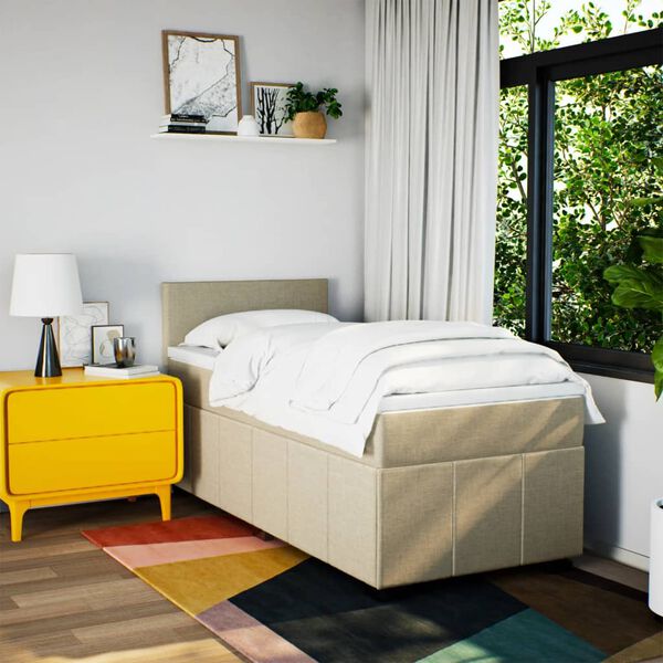 vidaXL Boxspring met matras stof cr&egrave;mekleurig 90x200 cm