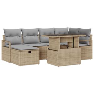 vidaXL Tuin Sofa Set met kussen met opslag 7 pcs Beige Poly riet