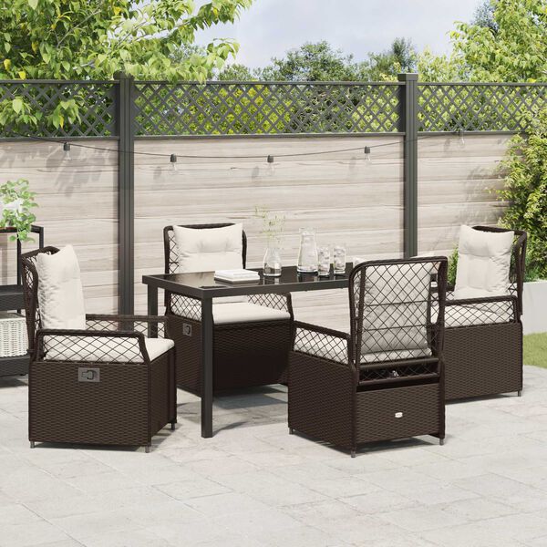 vidaXL Tuin eettafelset 5 pcs Bruin poly rattan