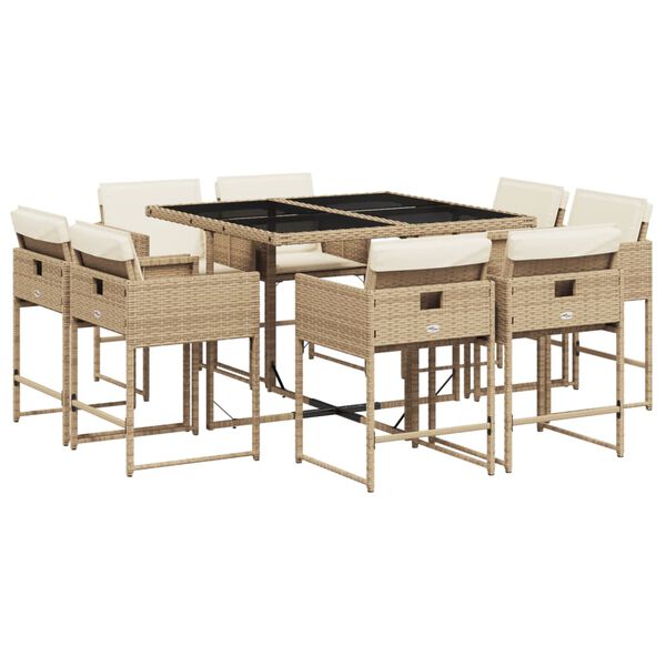 vidaXL 9-delige Tuinset met kussens poly rattan beige