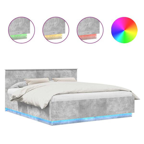 vidaXL Bedframe met hoofdeinde Beton Grijs 200 x 200 cm Bewerkt hout