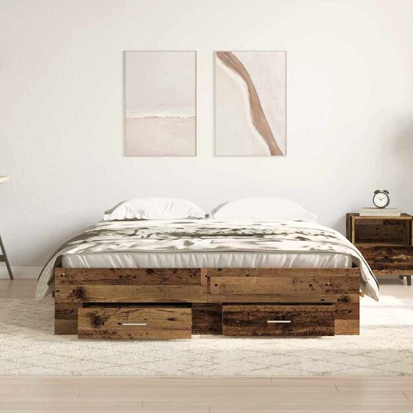 vidaXL Bedframe met lade met opslag Oud Hout 135 x 190 cm Bewerkt hout