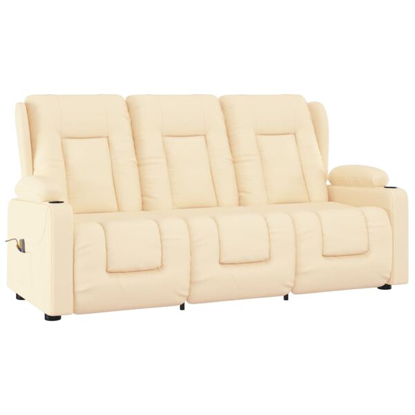 vidaXL Massagestoel 3-zits verstelbaar bekerhouders kunstleer crème