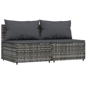 vidaXL Tuinmiddenbank met kussens 2 st poly rattan grijs