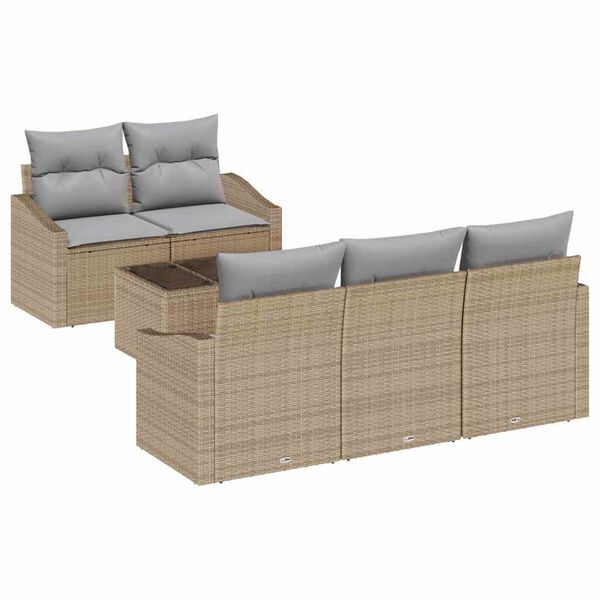 vidaXL Bankstel met kussen 6 pcs Beige en Licht Grijs poly rattan