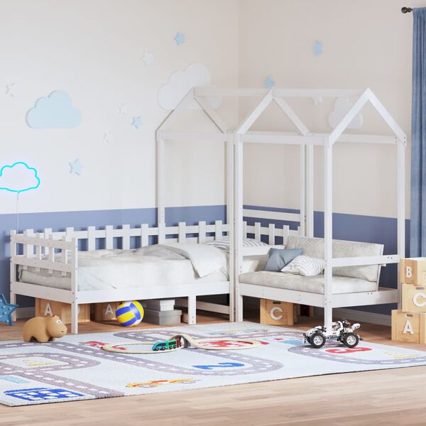 vidaXL Kinderbed met huisje en bankje massief grenenhout wit 80x200 cm