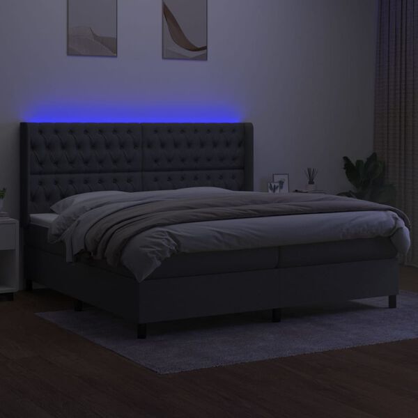 vidaXL Boxspring met matras en LED stof donkergrijs 200x200 cm